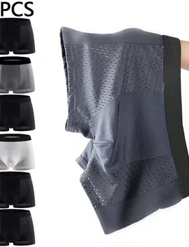 Piezas de calzoncillos bóxer de seda de hielo para hombres, calzoncillos bóxer deportivos de malla ligera y transpirable, cómodos y frescos, adecua - Shein - FashionsVida