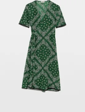 Zadig & Voltaire - Vestido midi asimétrico 100% seda estampada mangas cortas cruzado - Zadig & Voltaire - FashionsVida