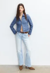 Figurbetonte Kunstlederjacke Mittelblau S