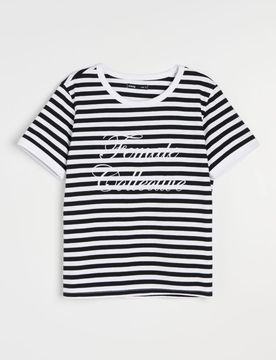 T-shirt a righe in cotone con stampa ricamata - multicolor
