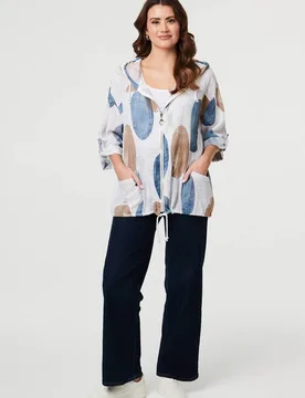 Abstract Relaxed Hood Drawstring Jacket - White - Size: S/M - Izabel London - FashionsVida