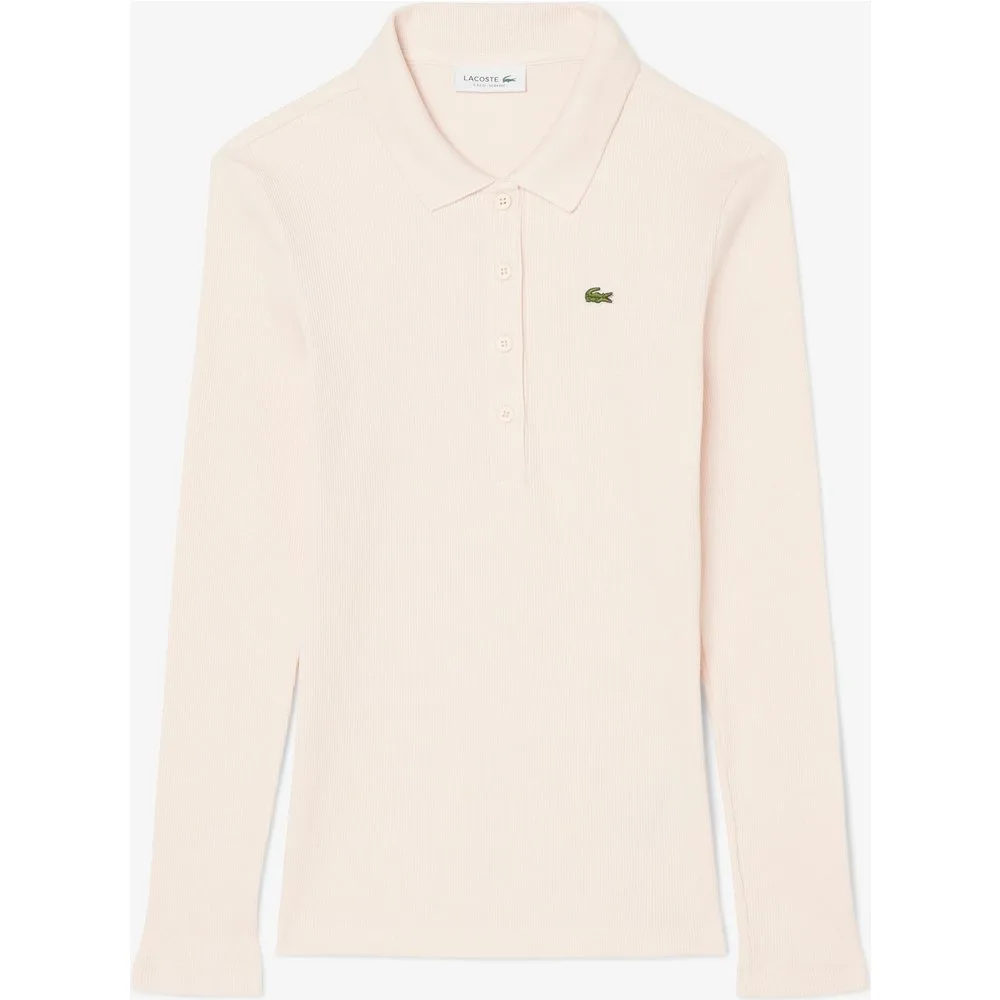 Polo de mujer de canalé de algodón de corte ajustado en de manga corta - Lacoste - FashionsVida