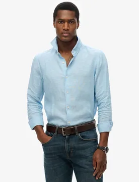 Superdry Herren Vacation Leinenhemd mit Stickerei - Reguläre Passform Blue - Größe: L - 79.99 - FashionsVida
