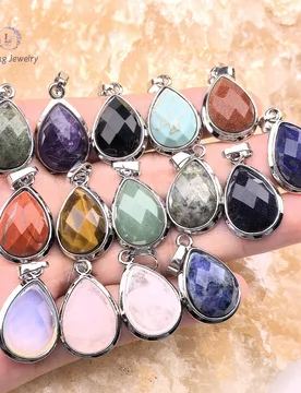 Healing Crystal Teardrop Pendants,Faceted Gemstone Drop Cabochon Sodalite Rose Quartz Labradorite Charms Necklace Jewelry Making - Aliexpress - FashionsVida