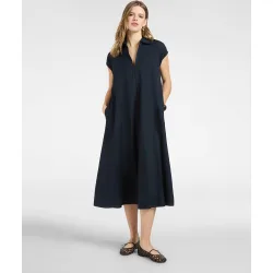Vestido evasé con cuello mangas cortas tipo kimono y bolsillos verticales