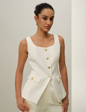 Donna Gilet Elasticizzato Crepe di Seta 46