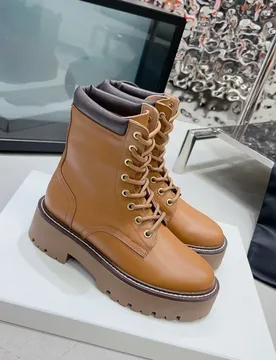 New women's short ankle boots leather round toe lace up contrasting shoes anti slip thick soled boots--wy728 - Aliexpress - FashionsVida