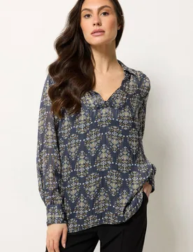 Women's Printed Metallic Shirt in Dark Navy Size: 20 - Dark Navy - Size: 20 - M&Co - FashionsVida