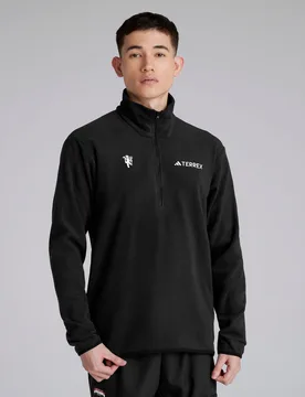Manchester United x Terrex 1/2 Zip Fleece Jacket Black 2XL - Adidas - FashionsVida