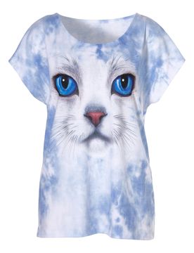 T-Shirt „Katze Lou“ blau weiss S Damen