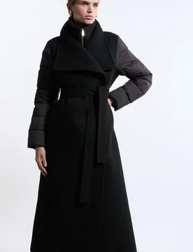 Womens Wool Blend Hybrid Puffer Belted Midi Coat - Black - Size 10 Uk - Karen millen - FashionsVida