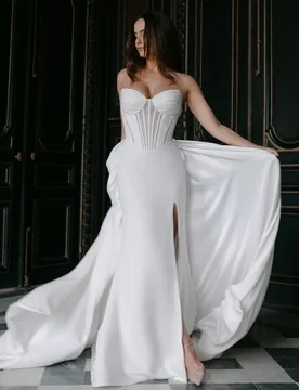 Satin Mermaid Wedding Dresses Side Slit Corset Vestido de Novia Elegant Second Reception Gown Customized Robe De Soirée - Aliexpress - FashionsVida