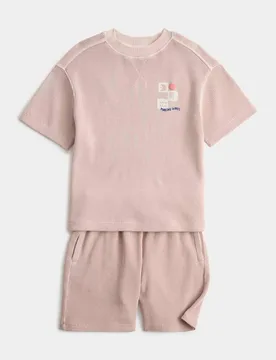 Piece Pure Cotton Waffle Outfit (2-8 Yrs) Pink Mix male - M&S - FashionsVida