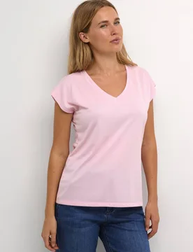 Lise V-Neck Short Sleeve T-Shirt - Baby Pink - Size: XL - Kaffe - FashionsVida