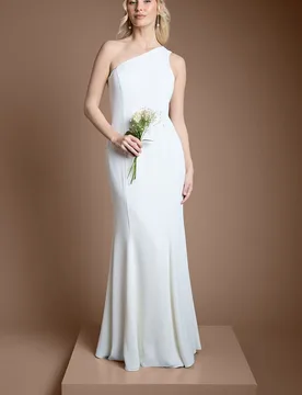 Womens One Shoulder Wedding Dress - White - Size 8 Uk - OASIS - FashionsVida