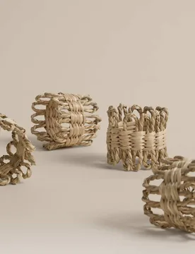 Pack Rattan Flower Napkin Rings Natural - M&S - FashionsVida