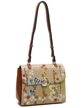 Women's Suya Flower Woven Finish PU Leather Shoulder Bag in Brown - Brown - Size: One Size - Fontanella Fashion - FashionsVida