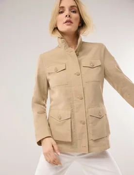 Cotton Fieldjacket, normale Größen#Kurzgrößen, Farbe Beige, 38, moderner Cargo-Stil atmungsaktiver Baumwoll-Leinenmix Damen - Walbusch - FashionsVida