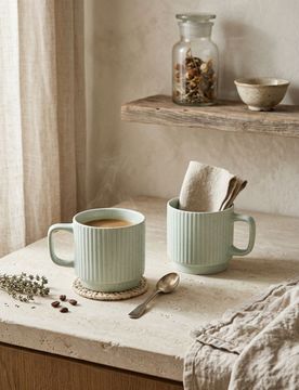 Tazze in ceramica con manico a pois 2 pezzi - verde pallido