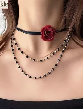 Rose Multi-Layered Necklace for Women Layered Choker Necklace Accessory Leather Collarbone Chain Y2K Gothic Hot Girl Punk Gift - Aliexpress - FashionsVida