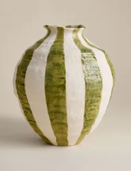 Striped Textured Ceramic Vase Green