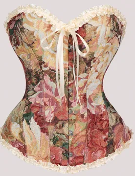 Corset superior con estampado floral de estilo Cottagecore, con volantes en el bajo y decoración de lazo, estilo palaciego - Shein - FashionsVida