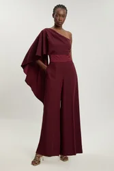Womens Satin Back Crepe Tailored Jumpsuit - Red - Size 12 Uk
