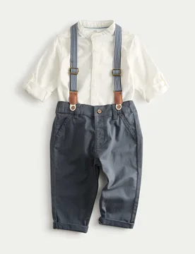 Pc Cotton Rich Top & Bottom Outfit (0-36 Mths) White Mix male - M&S - FashionsVida