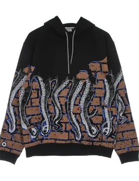 Felpa Leggera Cappuccio Uomo Bricks Hoodie Black - Octopus - FashionsVida