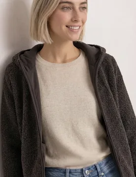 Teddy-Jacke mit Kapuze und Taschen female Braun - Street One - FashionsVida
