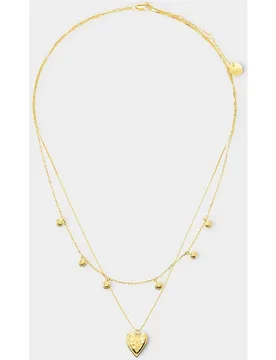 Collar de plata de ley doble con abalorios y detalle de corazón - Parfois - FashionsVida