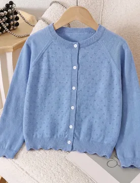 Cárdigan de punto ligero de unicolor para niñas, adecuado para usar en casa, salidas o como regalo de Eid al-Adha - Shein - FashionsVida