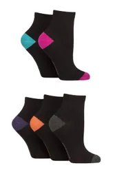 Women's 5 Pair Plain and Patterned Bamboo Anklet Socks Heel & Toe Black Bright 4-8 - Black - Size: Small