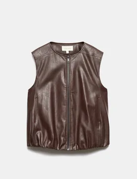 Faux Leather Bubble Hem Gilet Dark Mole female - Per Una - FashionsVida
