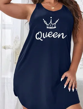 Vestido de pijama de camiseta de tirantes con estampado de letra de arco bajo para mujer de talla grande - Shein - FashionsVida