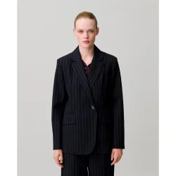 Chaqueta de mujer de traje a rayas con cuello sastre y lana