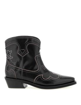 Stivaletti western ricamati con gambo basso