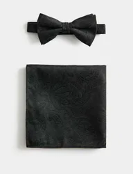 Paisley Bow Tie and Hank Set Black male