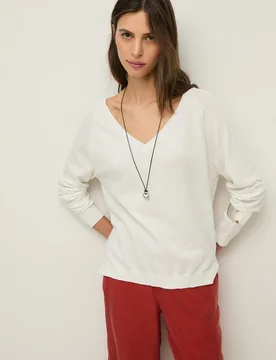 Jersey de mujer de punto fino con cuello pico - Yerse - FashionsVida