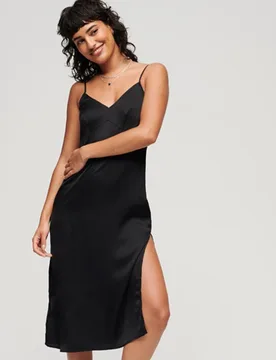 Superdry Damen Midi-trägerkleid aus Satin Schwarz - Größe: 40 - 89.99 - FashionsVida