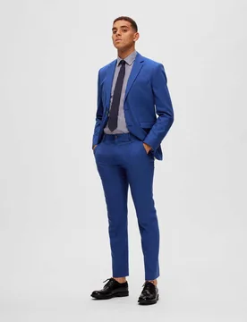 Pantaloni slim Selected blu royal in tela di misto lana stretch microarmatura - Homme - FashionsVida