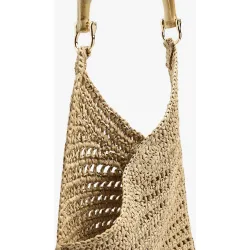 Bolso de mano trenzado efecto rafia con detalle de asa de bambú en liso