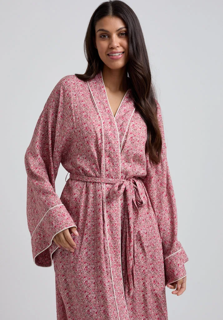 Corina Kimono Style Ditsy Floral Print Robe In Pink - S - Lily and Lionel London Limited - FashionsVida