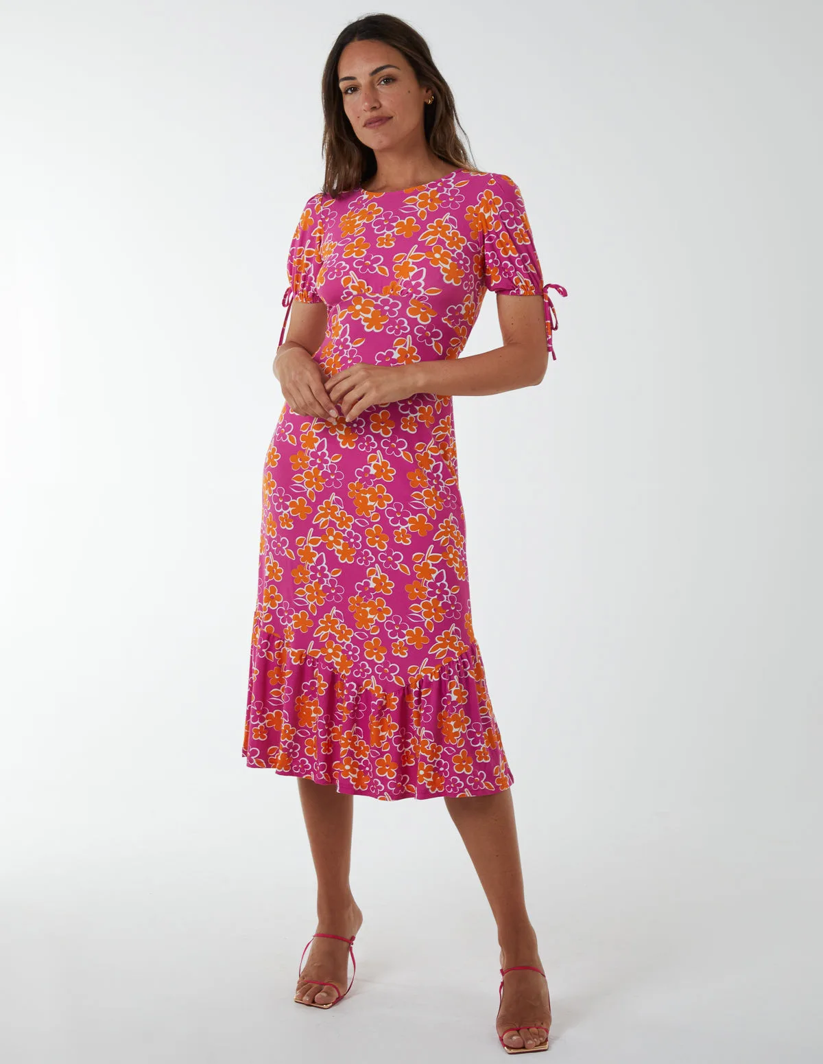 Crew Neck Midi Dress With Scrunchie Back Detail - 8 / PINK - female - Blue Vanilla - FashionsVida