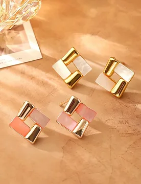 Fashionable and exquisite natural mother-of-pearl color-blocked square earrings, fresh, sweet, high-end and versatile earrings - Aliexpress - FashionsVida