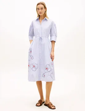 Pure Cotton Poplin Embroidered Shirt Dress Blue Mix female - Tommy hilfiger - FashionsVida