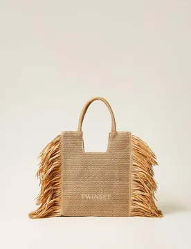 Cabas en raphia avec franges latérales - TWINSET - FashionsVida