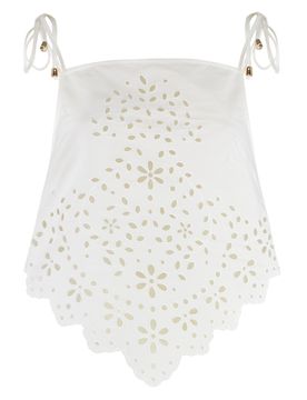 Style Embroidered Cotton Mini Top with Tied Shoulder Straps