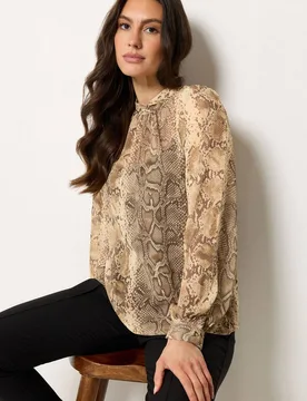 Snake Print Blouse - Natural - Size: 22 - M&Co - FashionsVida
