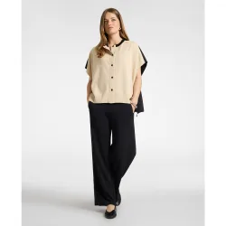 Pantalones de mujer palazzo en scuba cintura elástica con borde jacquard monogram